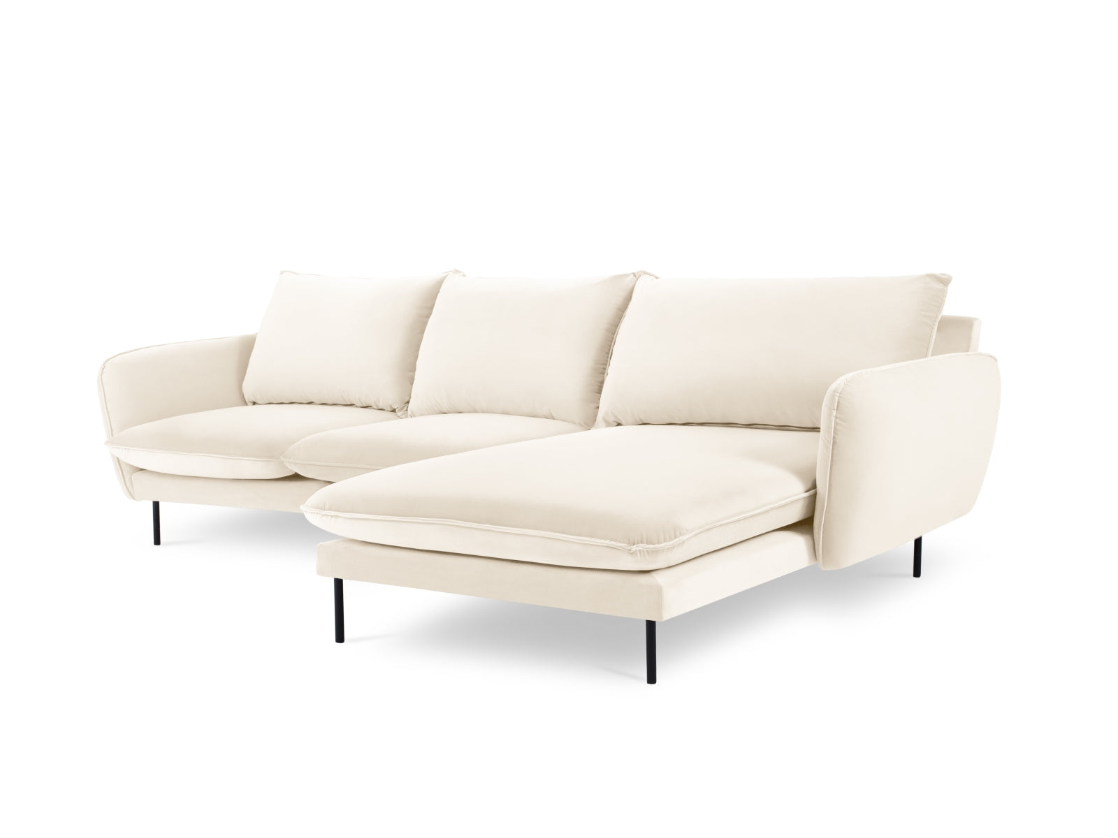 Modernes Ecksofa Vienna in sanftem Beige und schwarzem Akzent, perfekt für gemütliche Wohnzimmer. 5-Sitzer, 170 cm, von Cosmopolitan Design.