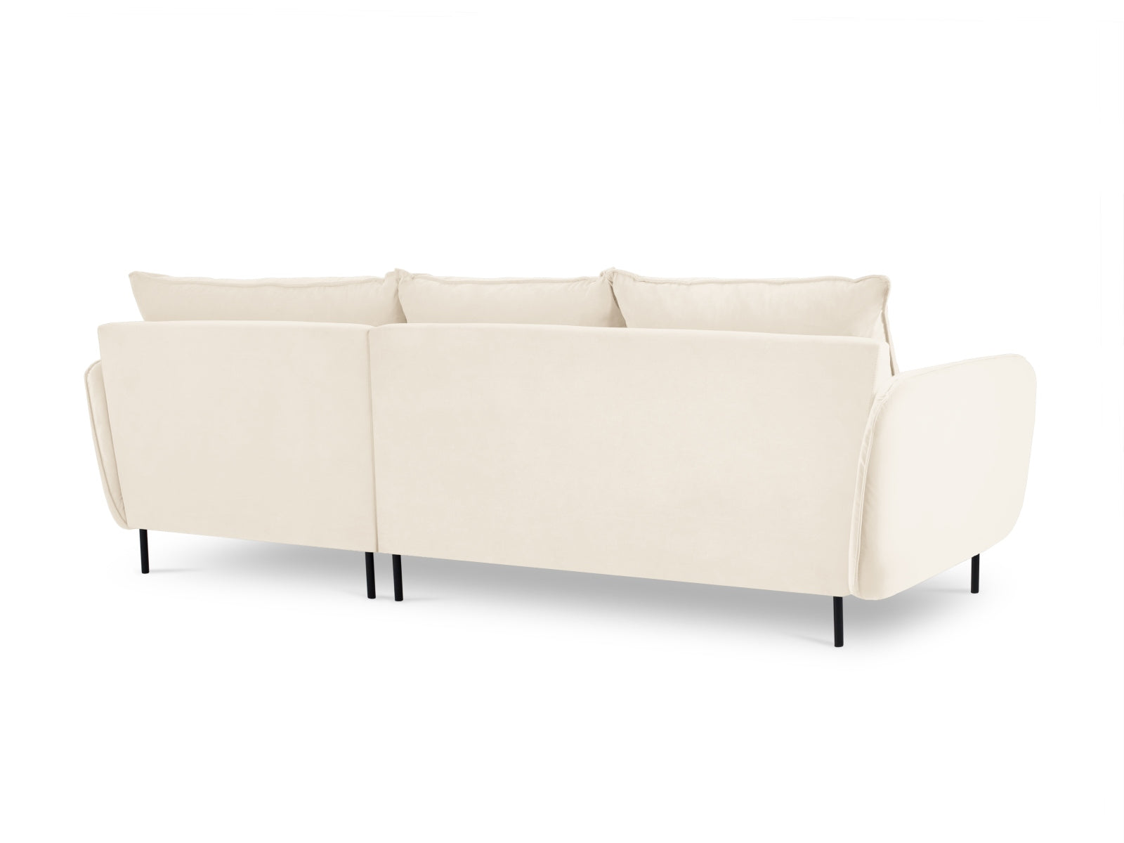 Elegantes, modernes Ecksofa Vienna in sanftem Beige mit schwarzem Detail, ideal für stilvolle Wohnräume. 5-Sitzer, 170 cm, von Cosmopolitan Design.