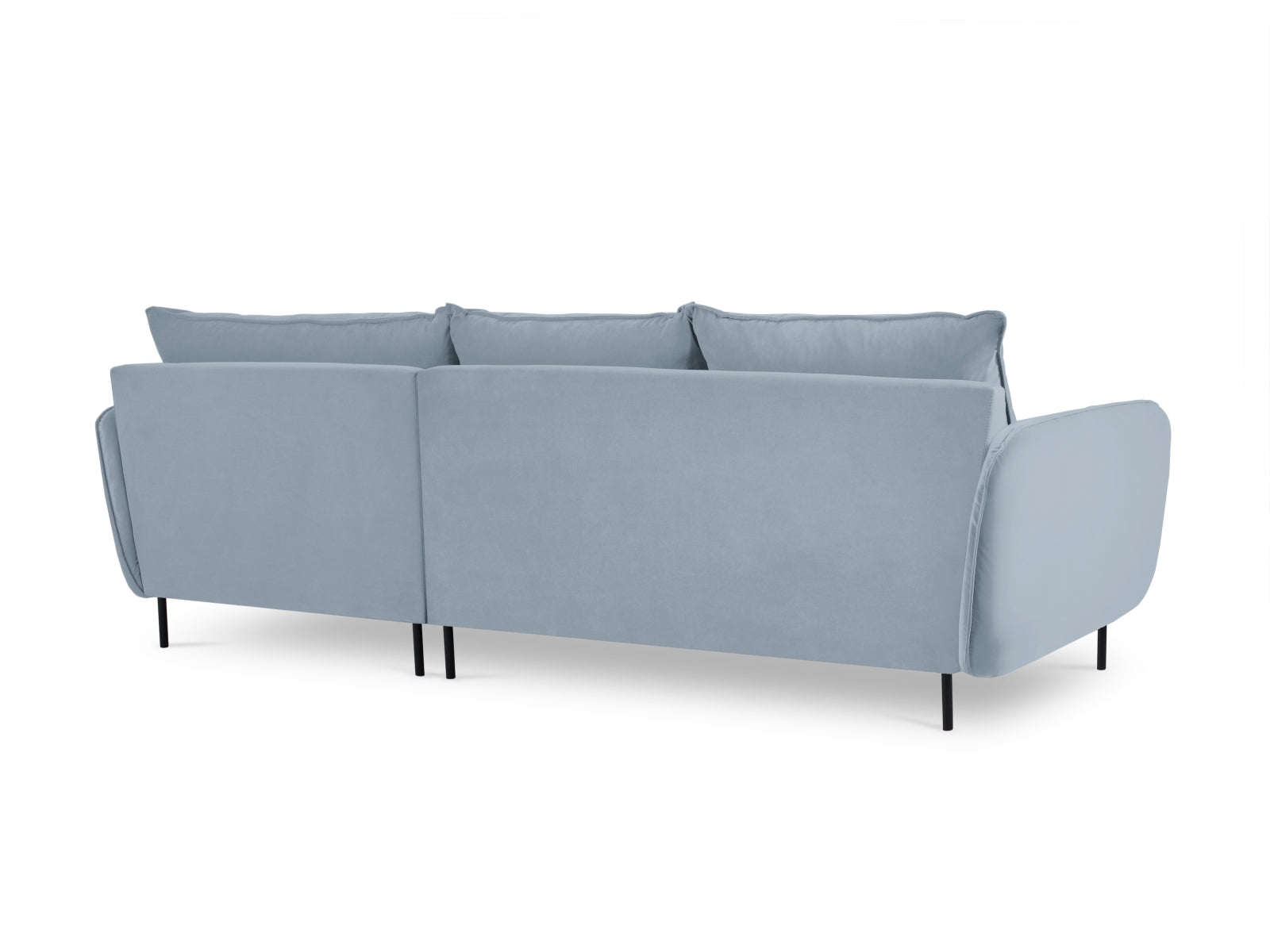Elegantes Ecksofa in sanftem Hellblau, 5-Sitzer mit hochwertigem Velourbezug, ideal für gemütliche Abende und modernes Wohndesign.