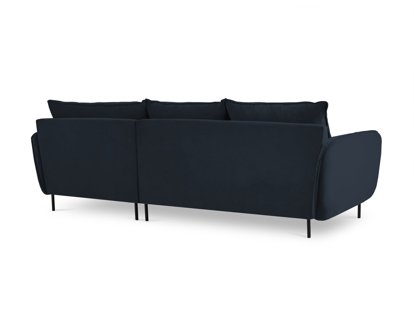 Elegantes, dunkelblaues Velour-Ecksofa "Vienna" mit 5 Sitzen, ideal für stilvolle Wohnzimmer und entspannte Abende.