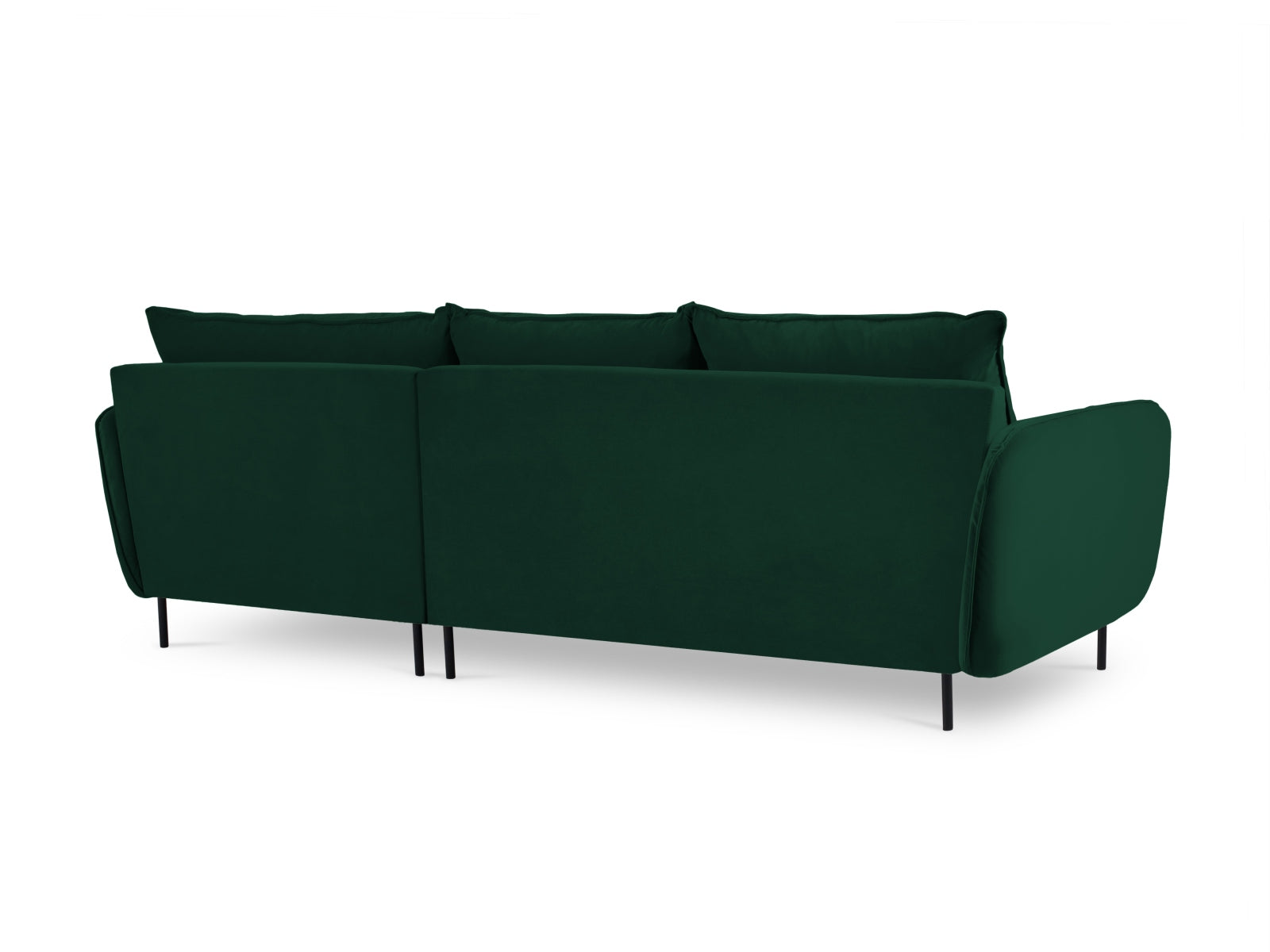 Elegantes, rechteckiges Ecksofa in luxuriösem Flaschengrün, 5-Sitzer, ideal für stilvolle Wohnräume, entworfen von Cosmopolitan Design.