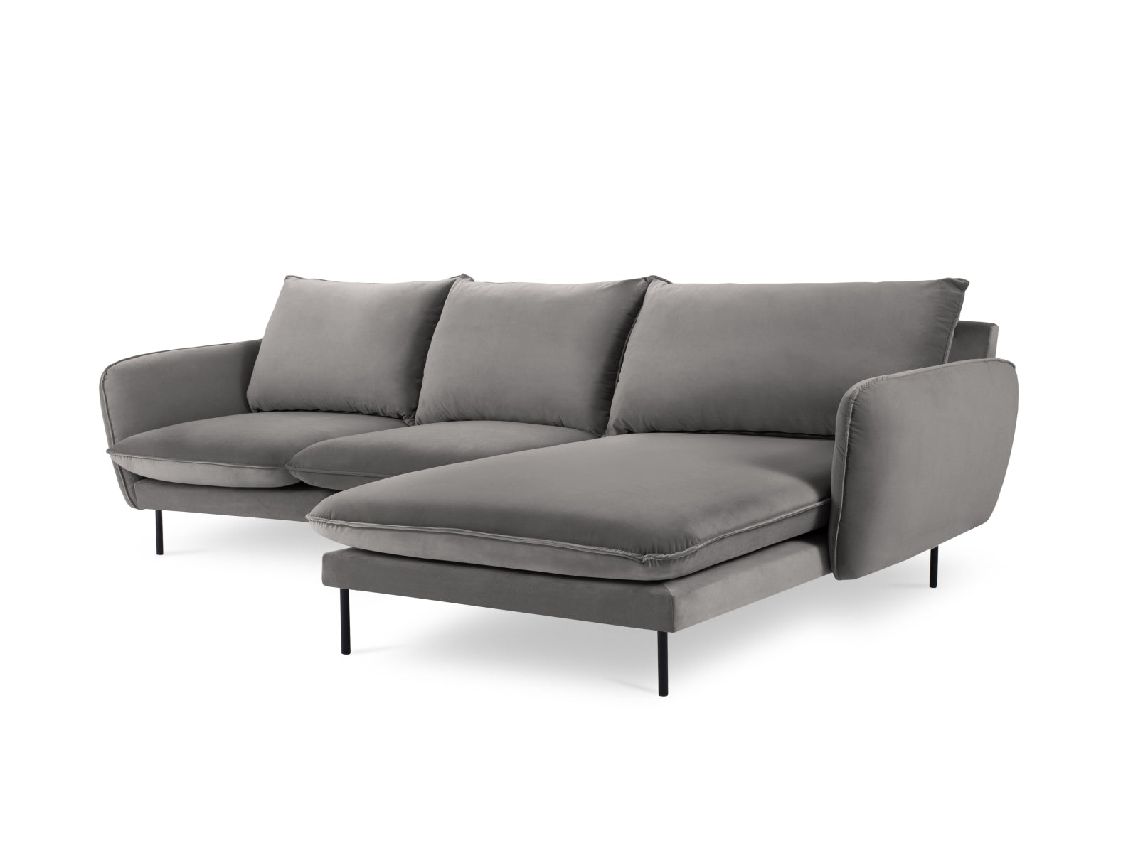 Modernes Ecksofa Vienna in Velours, rechtsseitig, 5-Sitzer, 170 cm, in elegantem Hellgrau und Schwarz-Bluvel, perfekt für Ihr Zuhause.