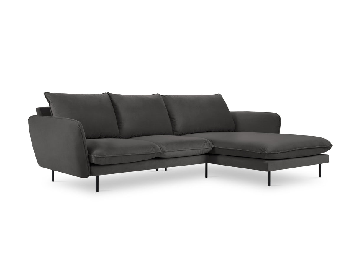 Vienna Velour Ecksofa rechts 5 Sitzer 170cm in Dark Grey/Schwarz-Bluvel präsentiert im Onlineshop von KAQTU Design AG. Ecksofa rechts ist von Cosmopolitan Design