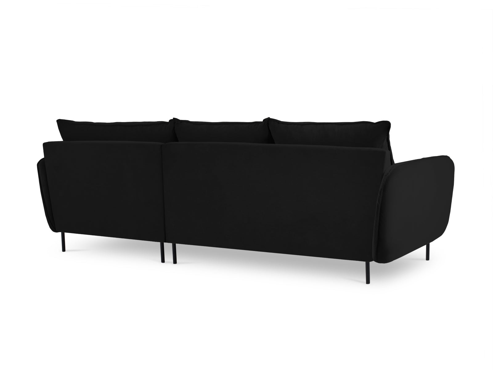 Elegantes, schwarzes 5-Sitzer Ecksofa Vienna Velour, rechts, ideal für stilvolle Wohnräume und entspannte Abende von Cosmopolitan Design.