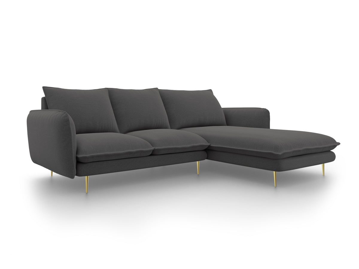 Vienna Ecksofa rechts 5 Sitzer 170cm in Dark Grey/Gold-Positano präsentiert im Onlineshop von KAQTU Design AG. L-Sofa rechts ist von Cosmopolitan Design