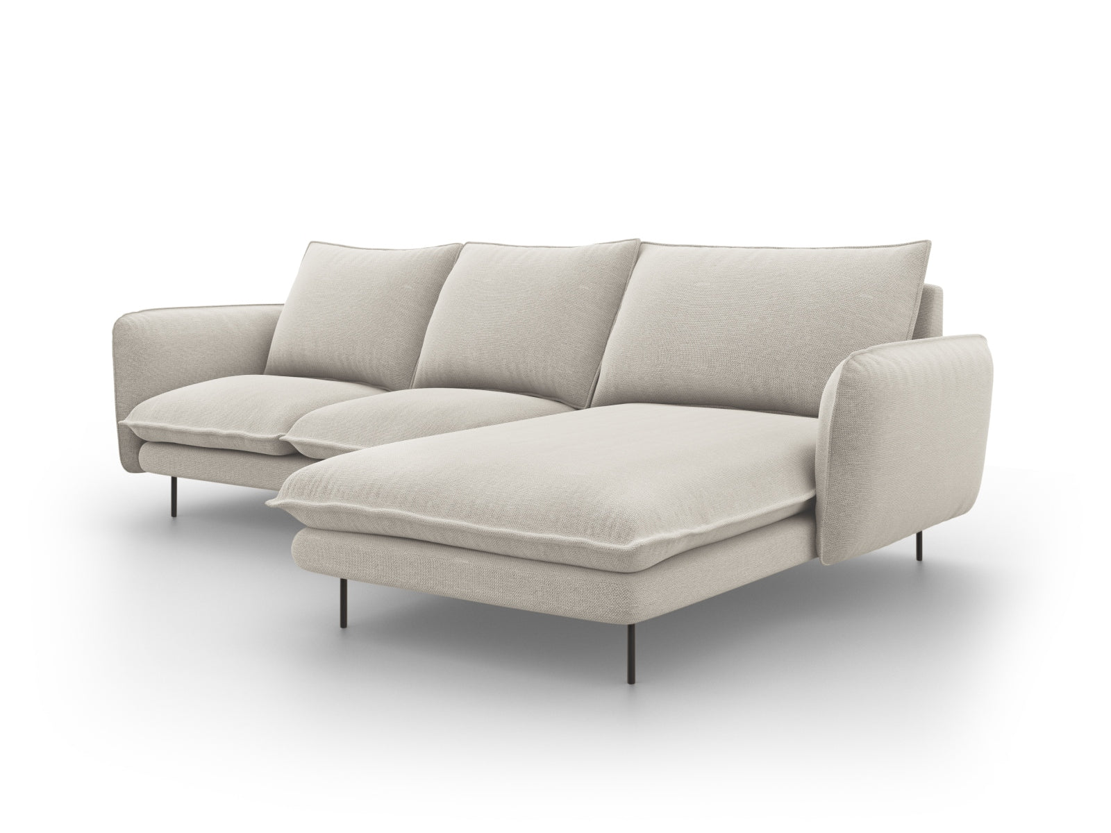 Modernes 5-Sitzer Ecksofa "Vienna" in sanften Beige- und Schwarz-Tönen, perfekt für gemütliche und stilvolle Wohnbereiche.