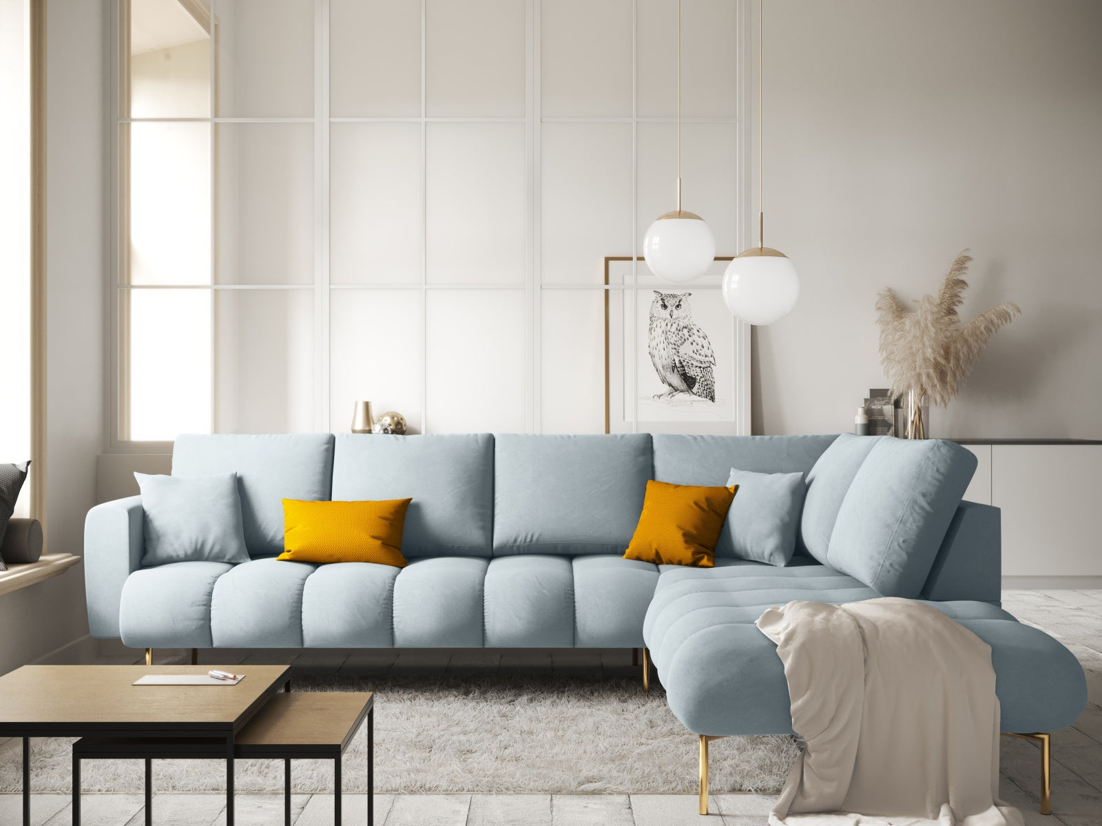 Erleben Sie das stilvolle Hastings Velour Ecksofa rechts 5 Sitzer von Cosmopolitan Design – ideal für Ihr modernes Wohnzimmer und ultimativen Komfort.