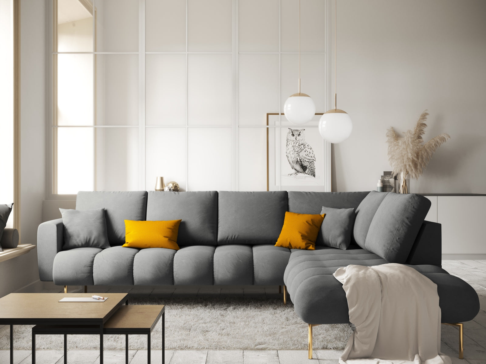 Erleben Sie das stilvolle Hastings Velour Ecksofa rechts 5 Sitzer von Cosmopolitan Design – ideal für Ihr modernes Wohnzimmer und ultimativen Komfort.