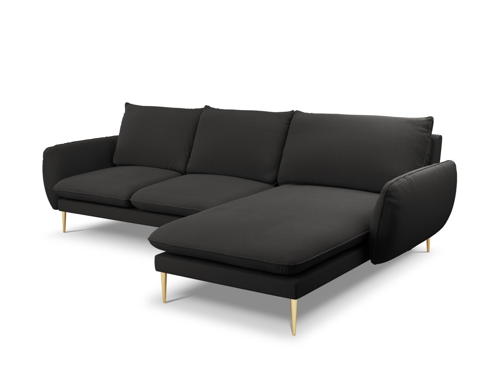 Elegantes 5-Sitzer Ecksofa Vienna Boucle in Schwarz und Gold, 170 cm, ideal für stilvolle Wohnräume von Cosmopolitan Design.