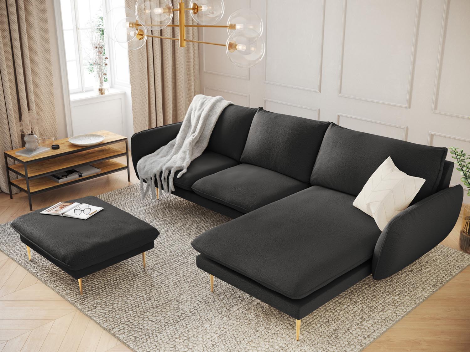 Entdecken Sie das elegante Vienna Boucle Ecksofa rechts – ein 5-Sitzer mit 170 cm, ideal für stilvolle Wohnzimmer. Hochwertige Materialien und zeitloses Design vereinen Komfort und Ästhetik.