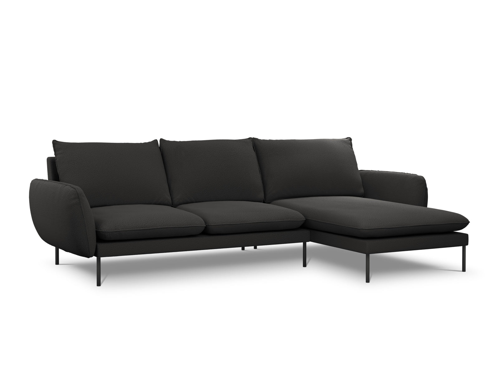 Vienna Boucle Ecksofa rechts 5 Sitzer 170cm in Black/Schwarz-Ascot präsentiert im Onlineshop von KAQTU Design AG. L-Sofa rechts ist von Cosmopolitan Design