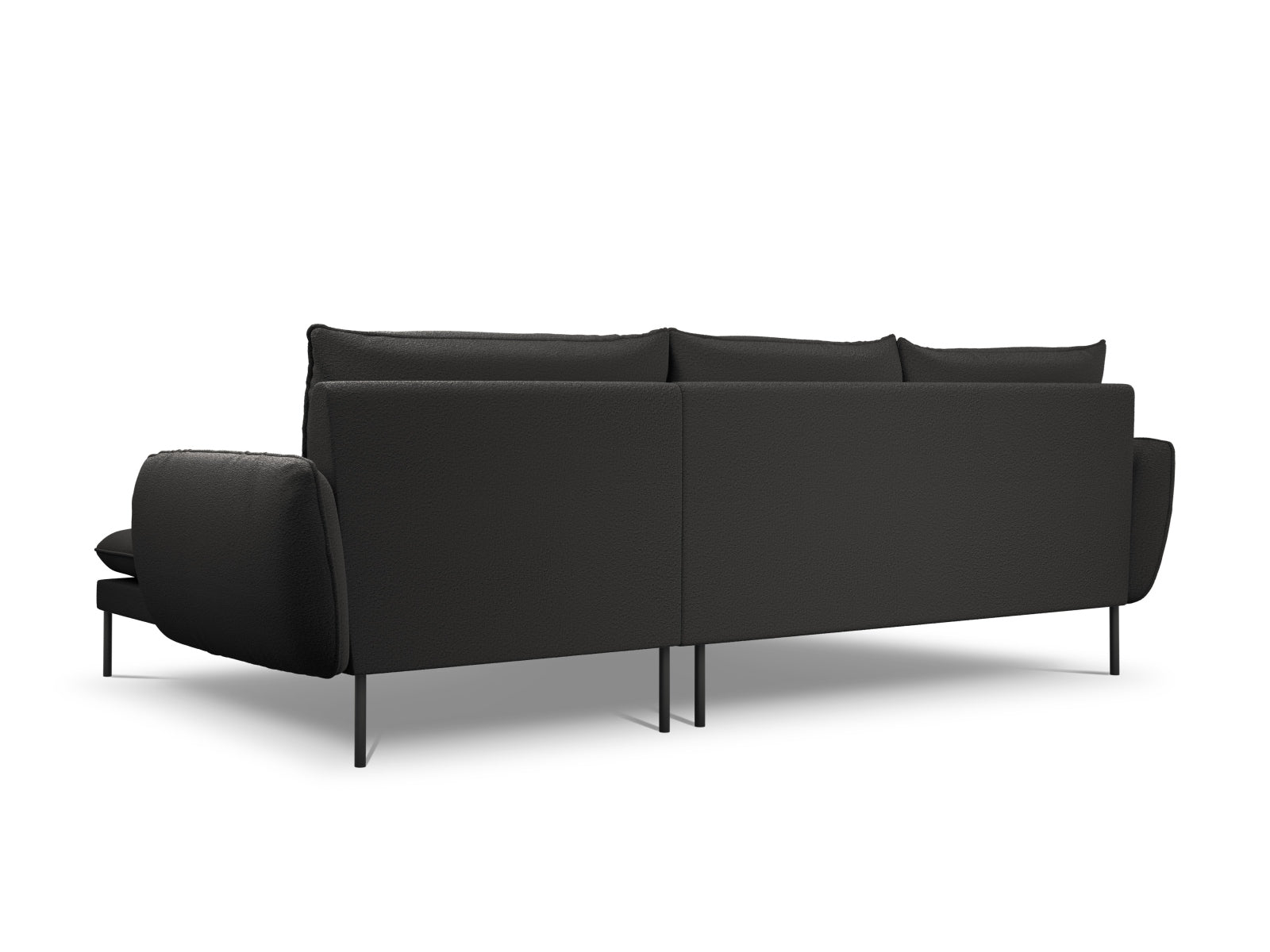 Modernes 5-Sitzer Ecksofa Vienna Boucle in edlem Schwarz, perfekt für gemütliche Wohnzimmer und stilvolle Einrichtung von Cosmopolitan Design.