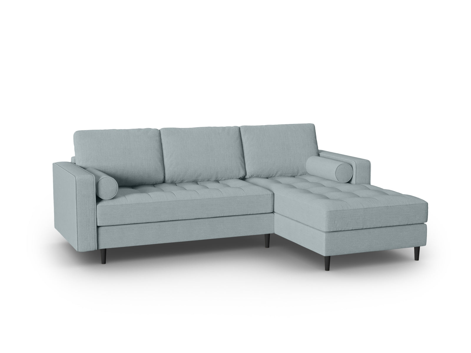 Modernes 4-Sitzer Ecksofa rechts Aspen in ansprechendem Blue-Melva, perfekt für stilvolle Wohnzimmer und gemütliche Entspannung.