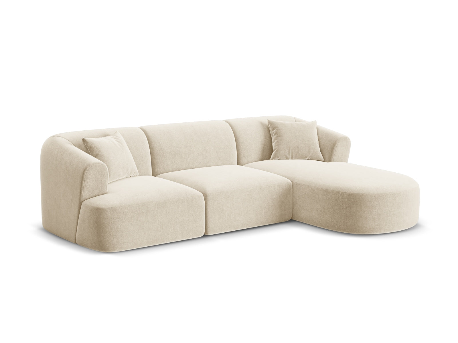 Elegantes 4-Sitzer Ecksofa Campi in hellem Beige, ideal für stilvolle Wohnräume. Modular und bequem, perfekt für entspannte Abende.