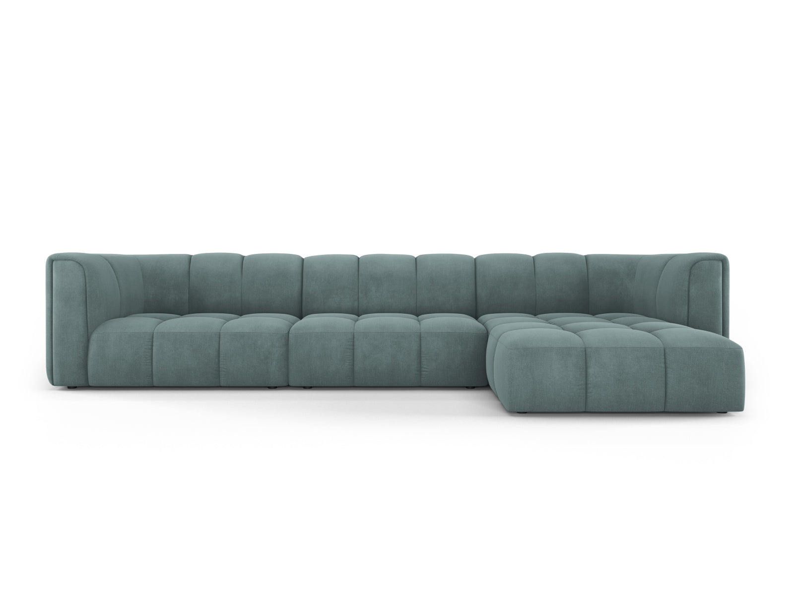Modernes 5-Sitzer Ecksofa Moritz in stilvollem Sea Green-Rebel, perfekt für entspannte Abende und stilvolle Einrichtung.