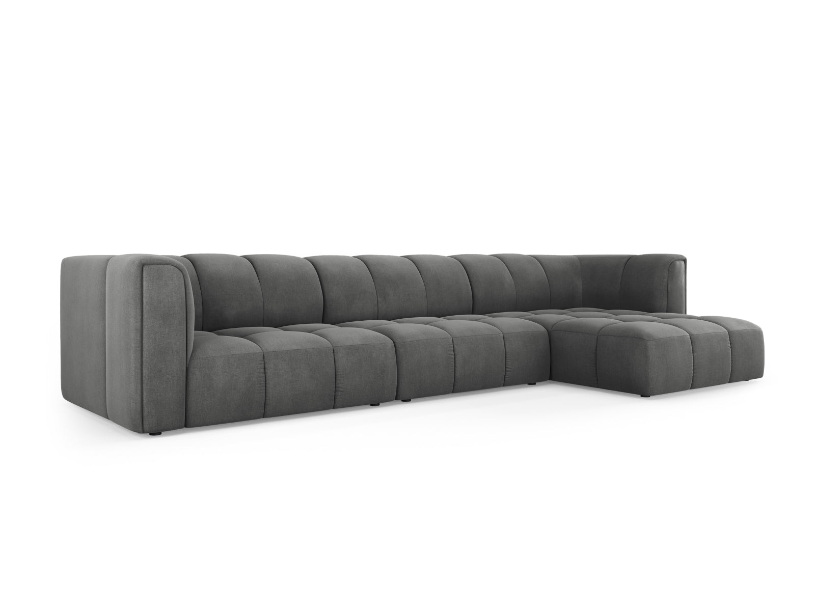 Stylisches 5-Sitzer Ecksofa Moritz in zeitlosem Dunkelgrau, ideal für entspannte Abende und gesellige Zusammenkünfte im Wohnbereich.