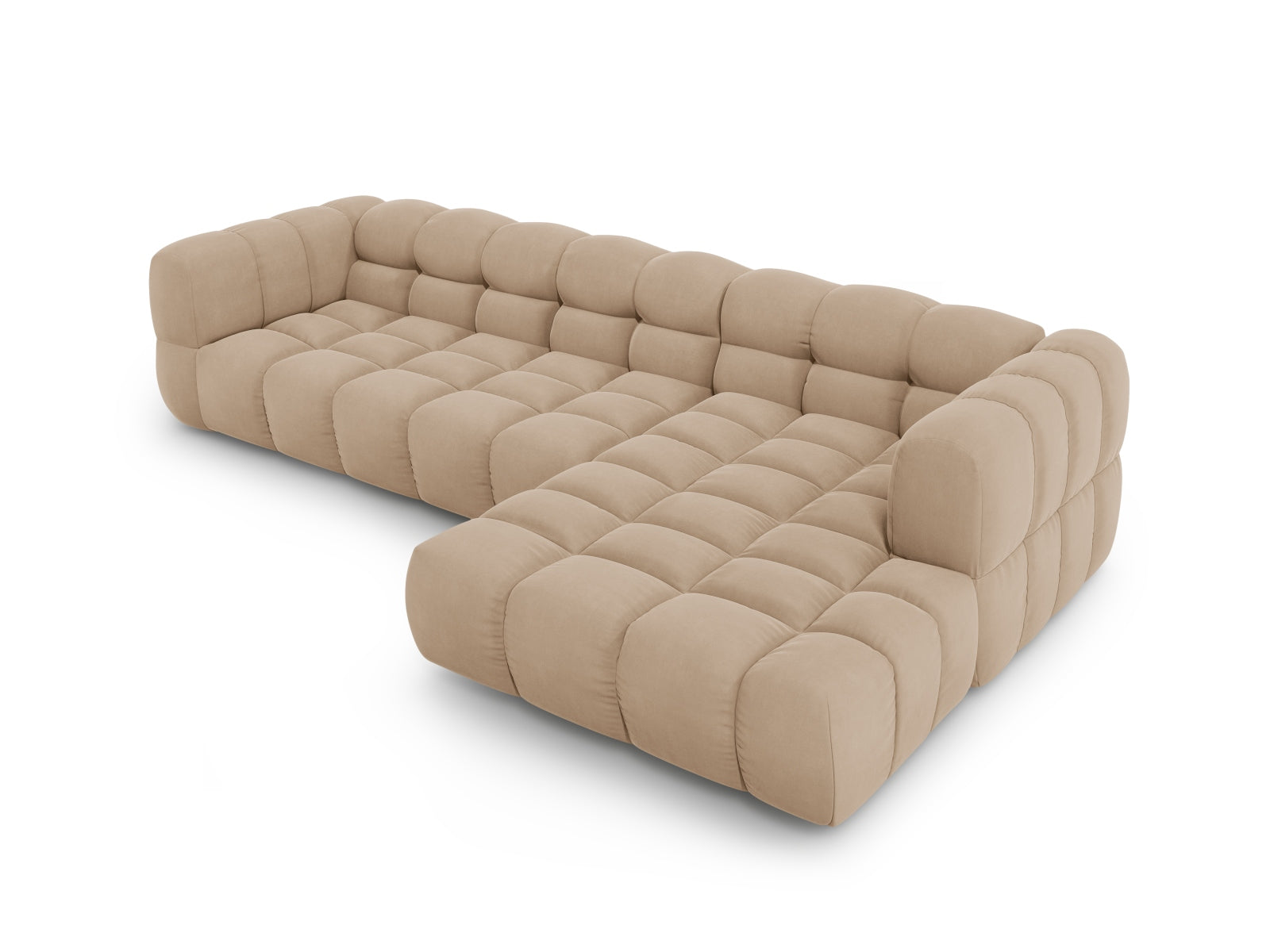 Modulares Ecksofa Sky Velour in Sand-Casino, 4-Sitzer, rechte Ausführung, perfekt für moderne Wohnkonzepte, von Cosmopolitan Design.