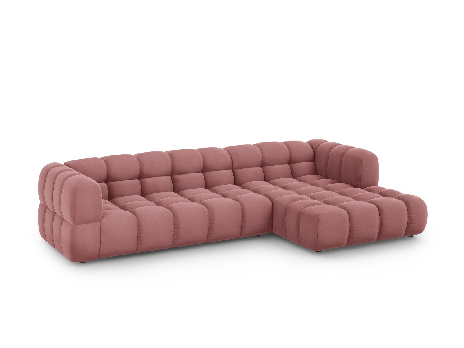 Elegantes Sky Velour Ecksofa in Flamingo-Casino, 4-Sitzer, modulare Bauweise, ideal für stilvolle Wohnräume, präsentiert von KAQTU Design AG.