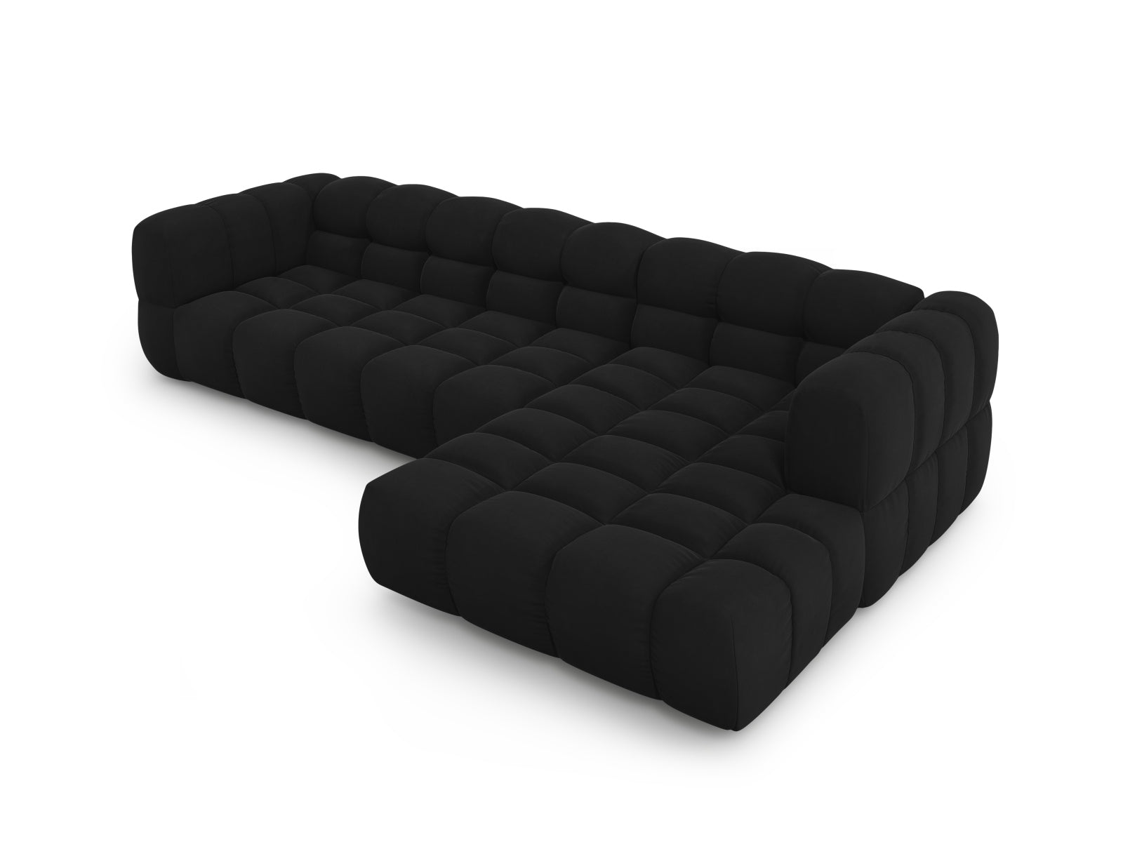 Modulares Ecksofa Sky Velour in Schwarz, 4-Sitzer, rechte Ausführung, perfekt für moderne Wohnkonzepte von Cosmopolitan Design.