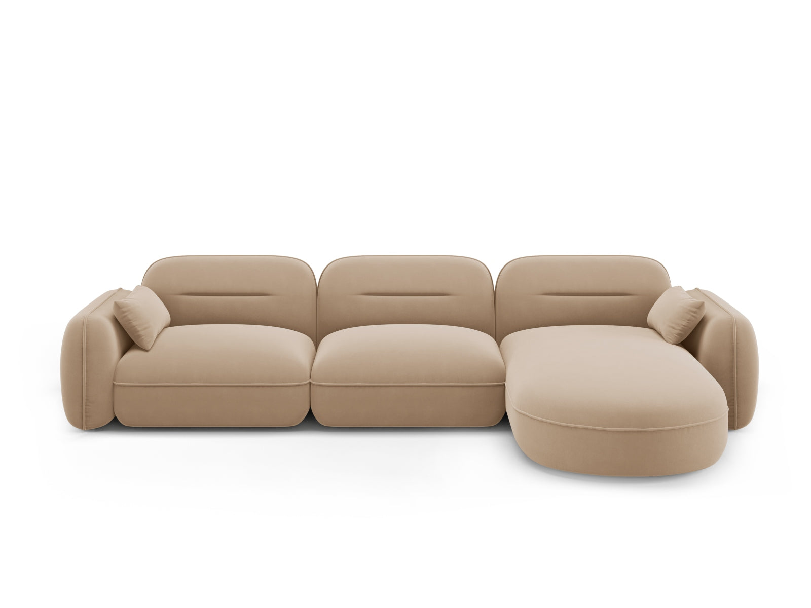Sydney Velour Modular Ecksofa rechts 4 Sitzer in Sand-Casino präsentiert im Onlineshop von KAQTU Design AG. L-Sofa rechts ist von Cosmopolitan Design