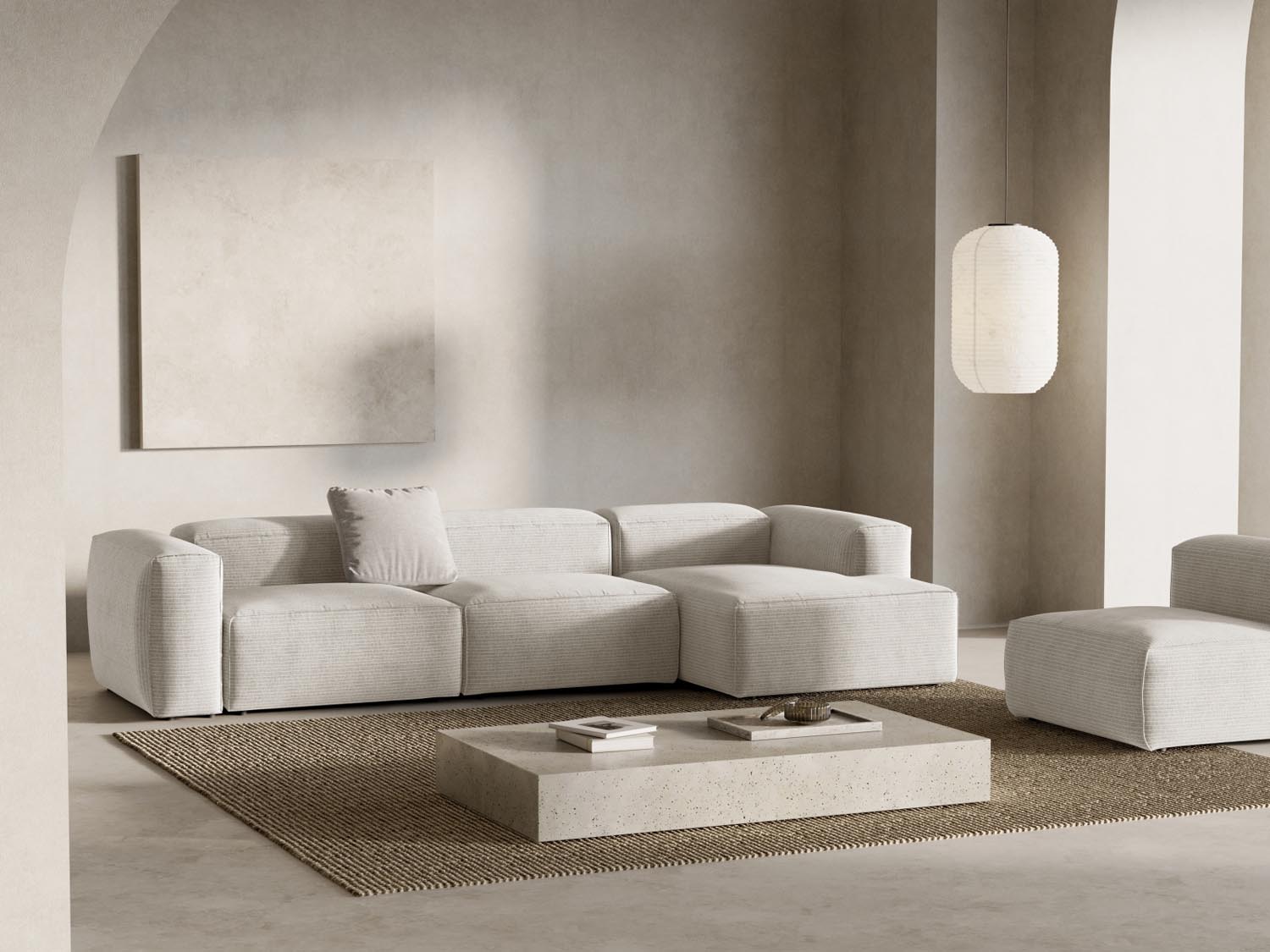Bergamo Modular Ecksofa rechts 4 Sitzer in Ivory-Perla präsentiert im Onlineshop von KAQTU Design AG. Ecksofa rechts ist von Cosmopolitan Design