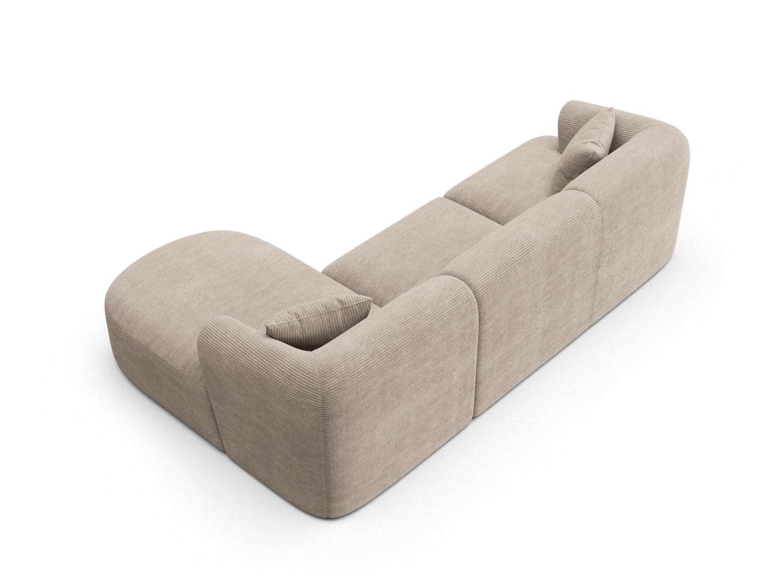 Modernes 4-Sitzer Ecksofa Campi in sanftem Cappuccino, perfekt für gesellige Runden und gemütliche Stunden im Wohnzimmer.