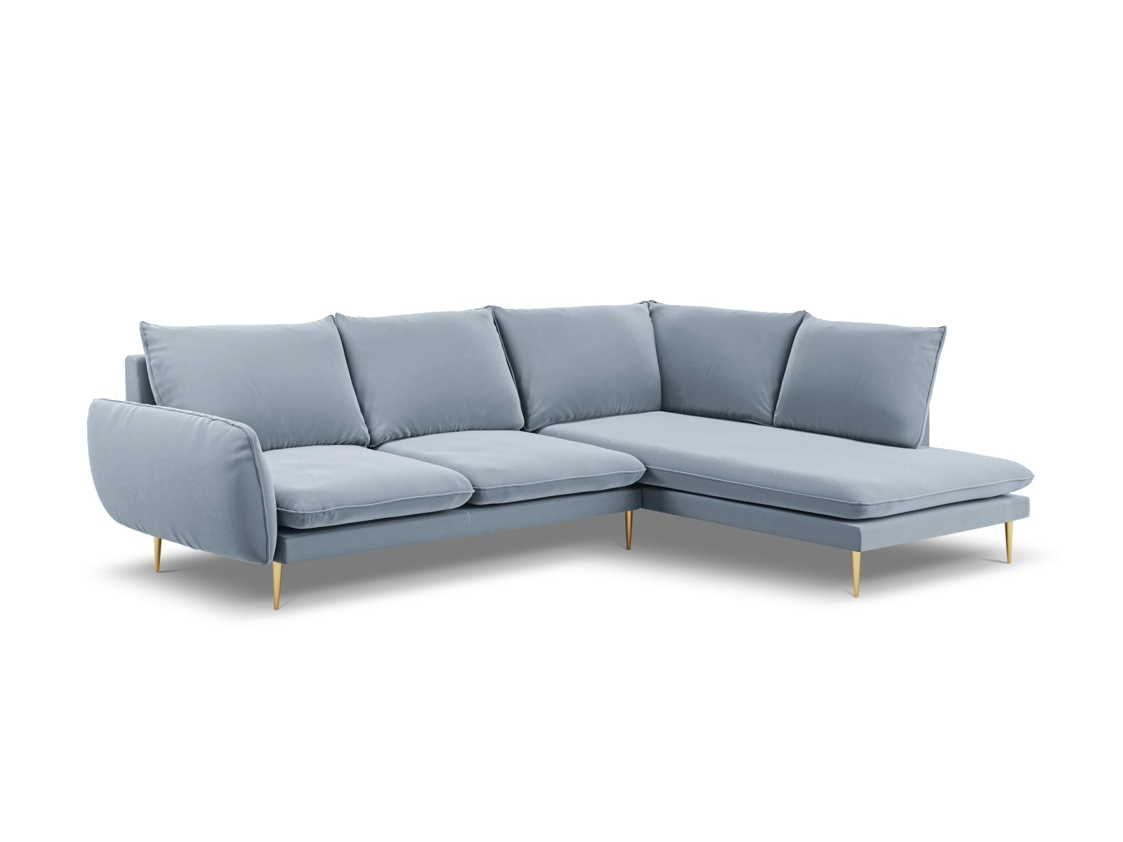 Vienna Velour Ecksofa rechts 6 Sitzer 185cm in Light Blue/Gold-Bluvel präsentiert im Onlineshop von KAQTU Design AG. Ecksofa rechts ist von Cosmopolitan Design