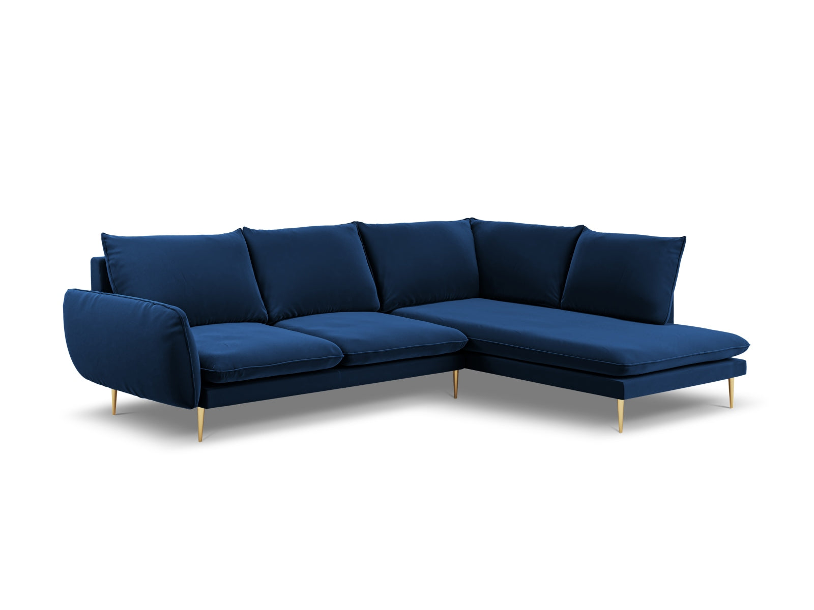 Vienna Velour Ecksofa rechts 6 Sitzer 185cm in Royal Blue/Gold-Bluvel präsentiert im Onlineshop von KAQTU Design AG. Ecksofa rechts ist von Cosmopolitan Design