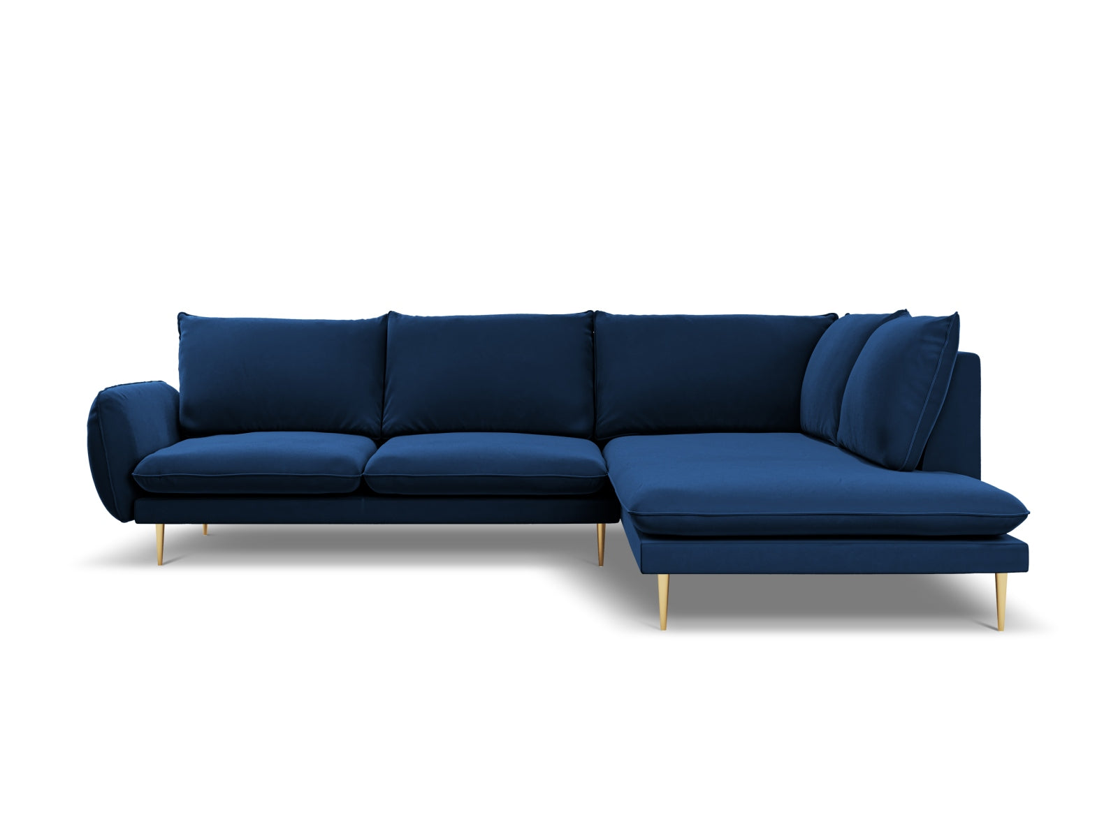 Vienna Velour Ecksofa rechts 6 Sitzer 185cm in Royal Blue/Gold-Bluvel präsentiert im Onlineshop von KAQTU Design AG. Ecksofa rechts ist von Cosmopolitan Design