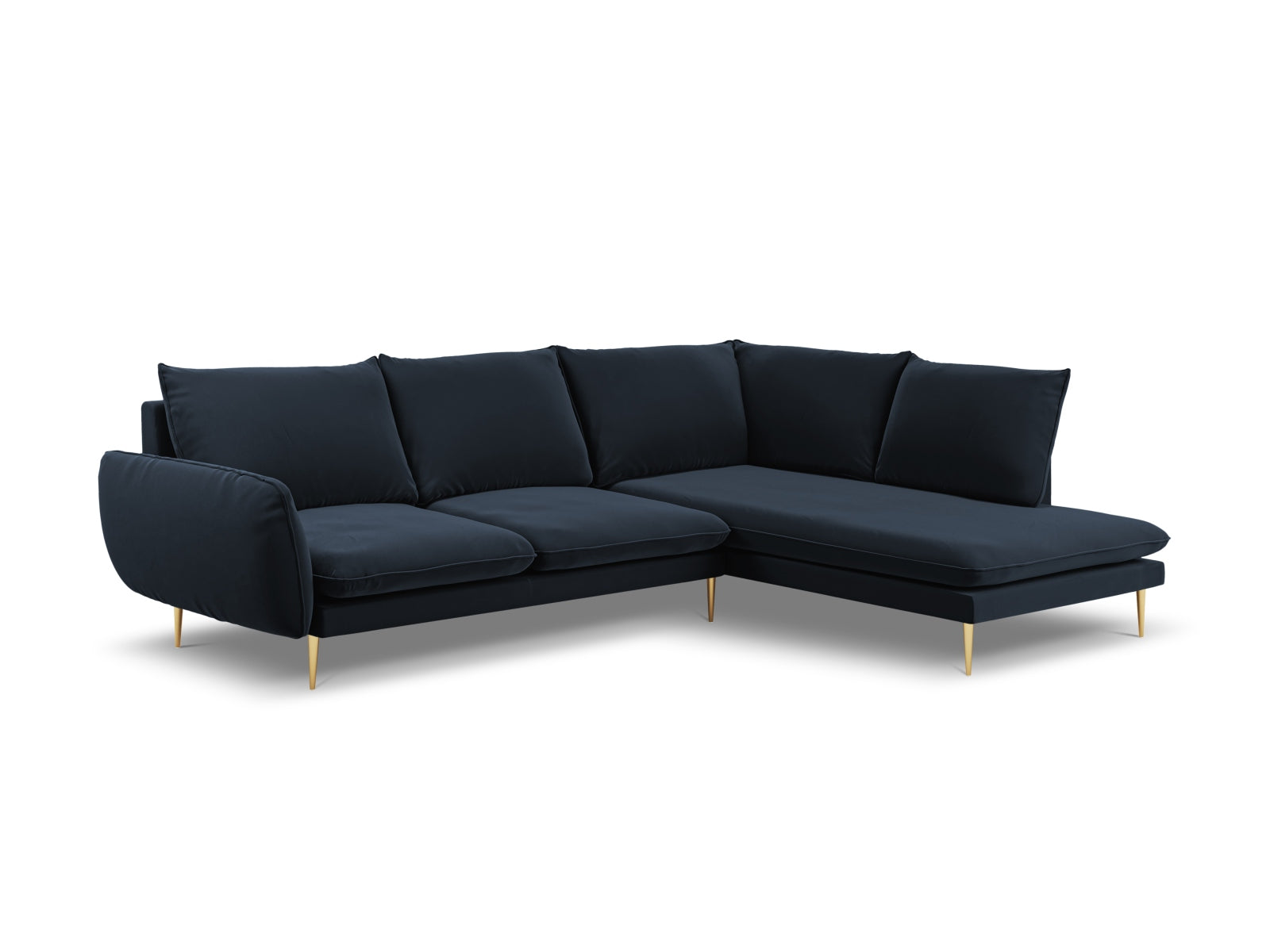 Vienna Velour Ecksofa rechts 6 Sitzer 185cm in Dark Blue/Gold-Bluvel präsentiert im Onlineshop von KAQTU Design AG. Ecksofa rechts ist von Cosmopolitan Design