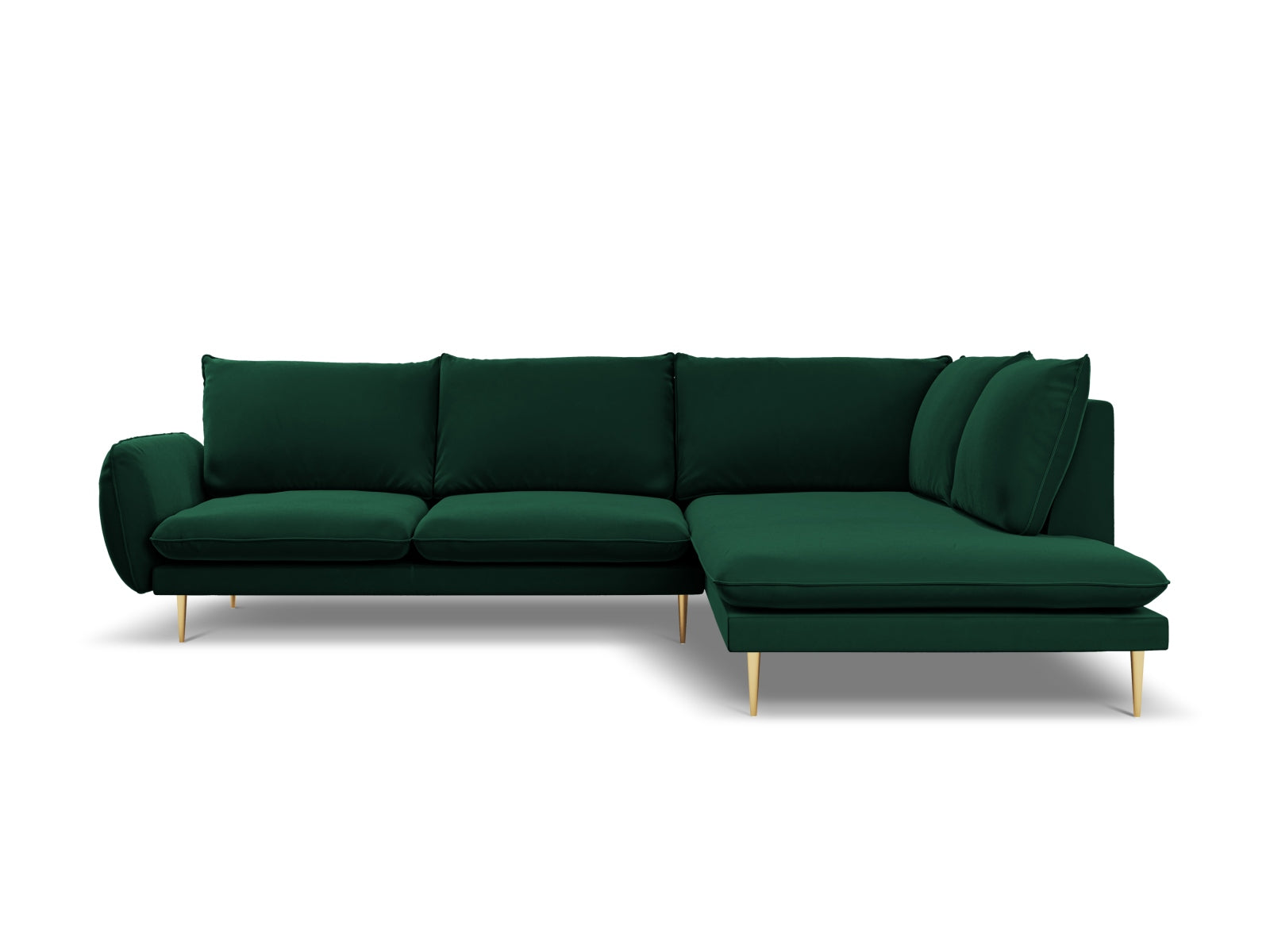 Vienna Velour Ecksofa rechts 6 Sitzer 185cm in Bottle Green/Gold-Bluvel präsentiert im Onlineshop von KAQTU Design AG. Ecksofa rechts ist von Cosmopolitan Design
