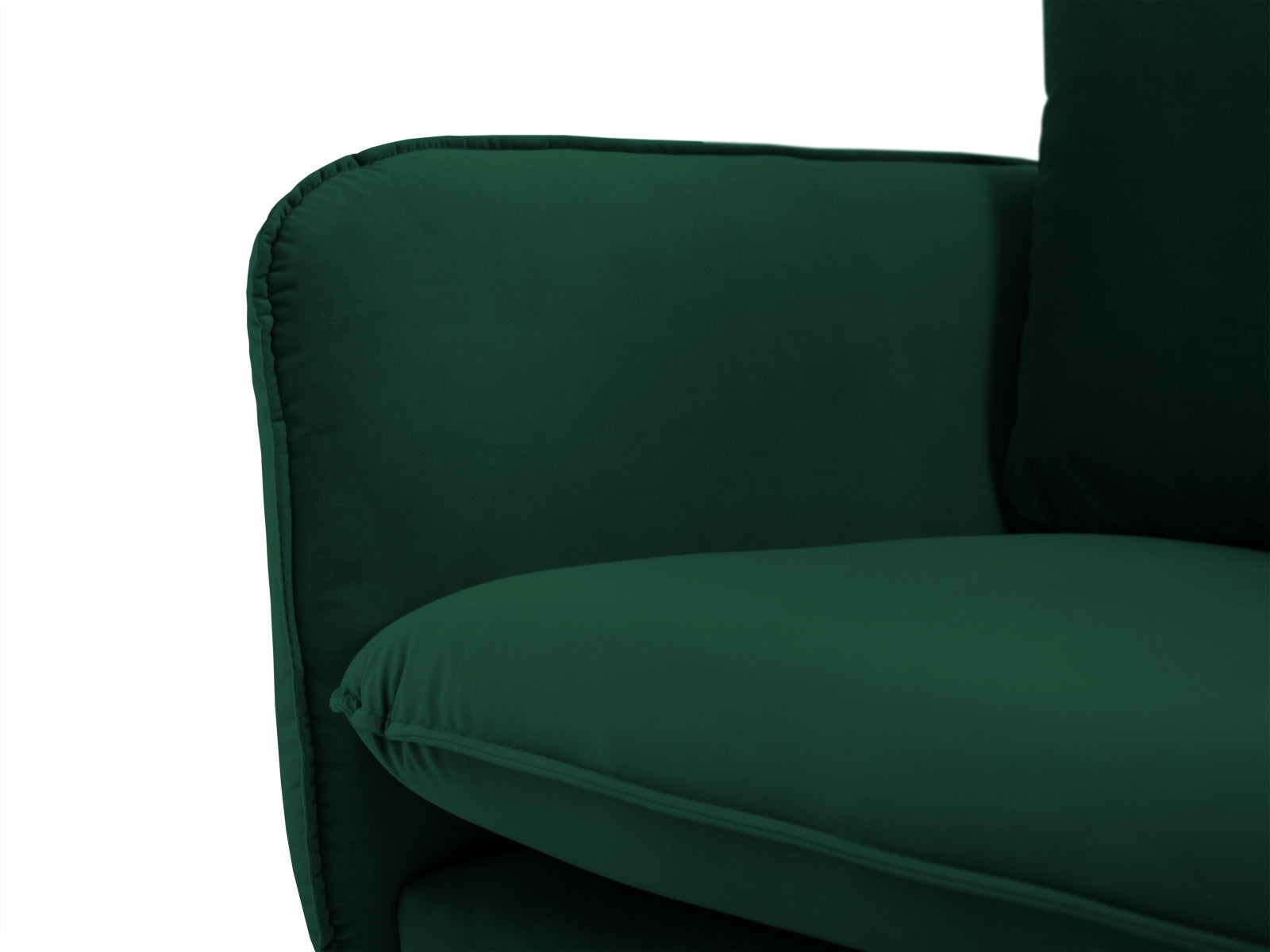 Stilvolles, 185 cm großes Ecksofa in edlem Velours in Bottle Green, perfekt für moderne Wohnzimmer und gesellige Runden.