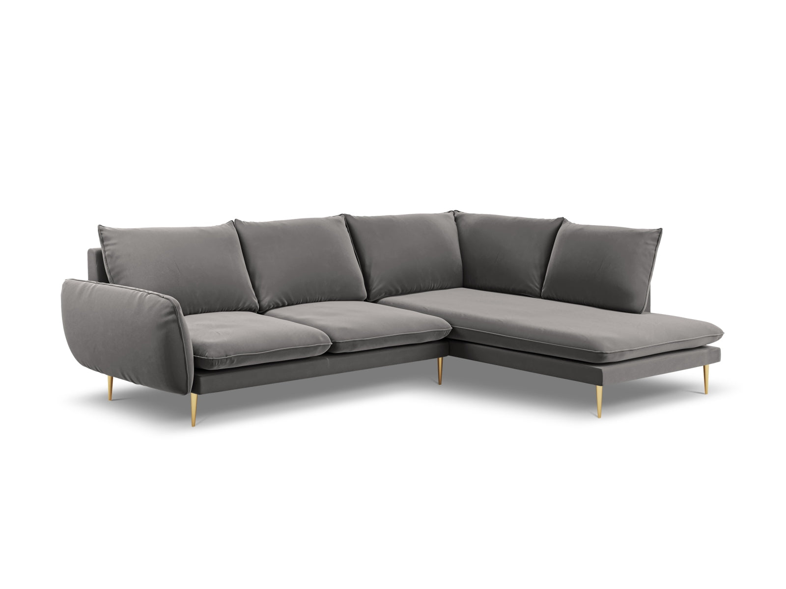 Vienna Velour Ecksofa rechts 6 Sitzer 185cm in Light Grey/Gold-Bluvel präsentiert im Onlineshop von KAQTU Design AG. Ecksofa rechts ist von Cosmopolitan Design