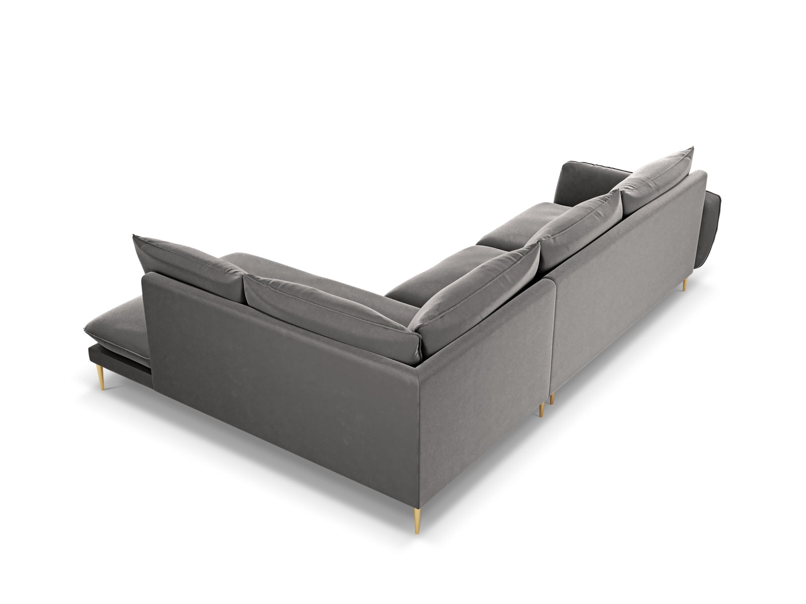 Elegantes 6-Sitzer Ecksofa Vienna in hellem Grau mit Veloursbezug, rechte Variante, ideal für stilvolle Wohnräume.