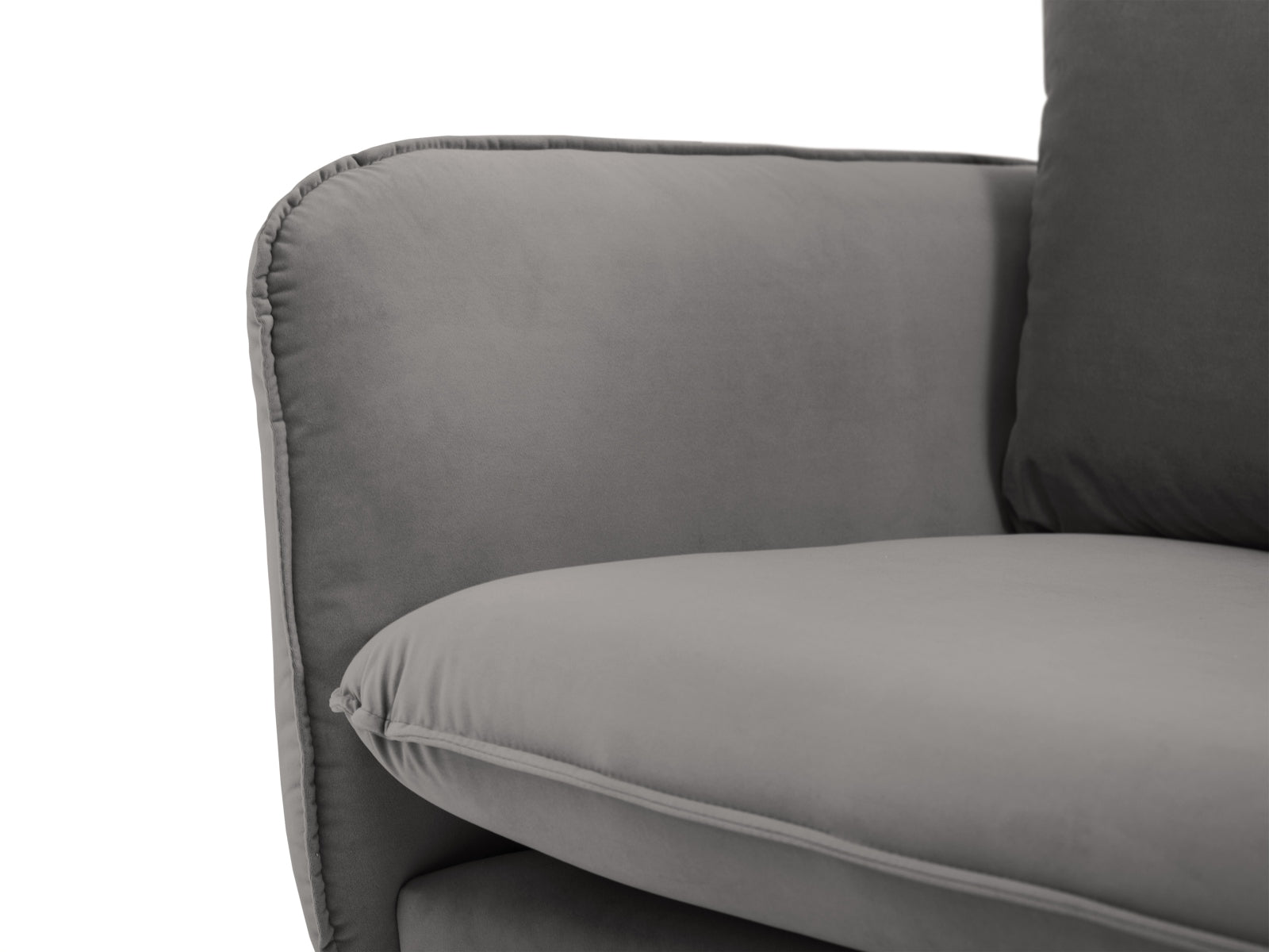 Modernes 6-Sitzer Ecksofa Vienna in sanftem Grau mit luxuriösem Velours, rechte Ausführung, perfekt für gemütliche und elegante Wohnambiente.