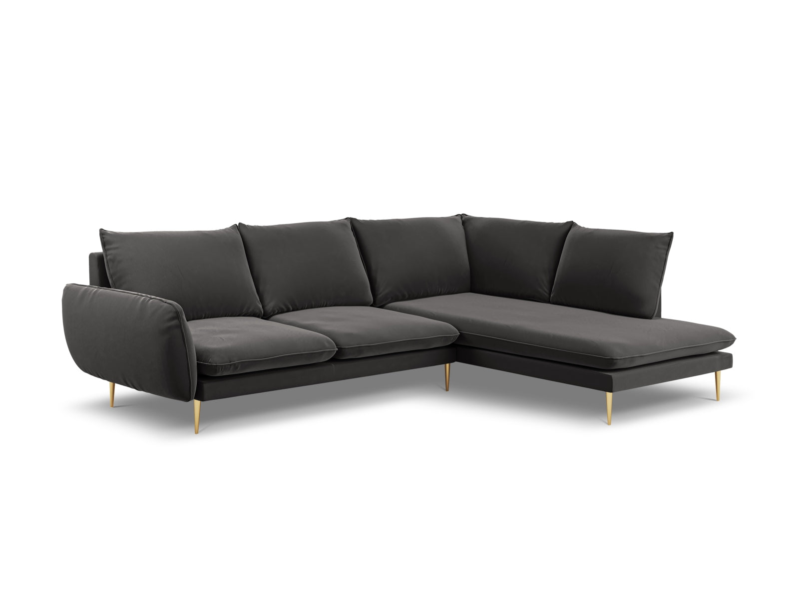 Vienna Velour Ecksofa rechts 6 Sitzer 185cm in Dark Grey/Gold-Bluvel präsentiert im Onlineshop von KAQTU Design AG. Ecksofa rechts ist von Cosmopolitan Design