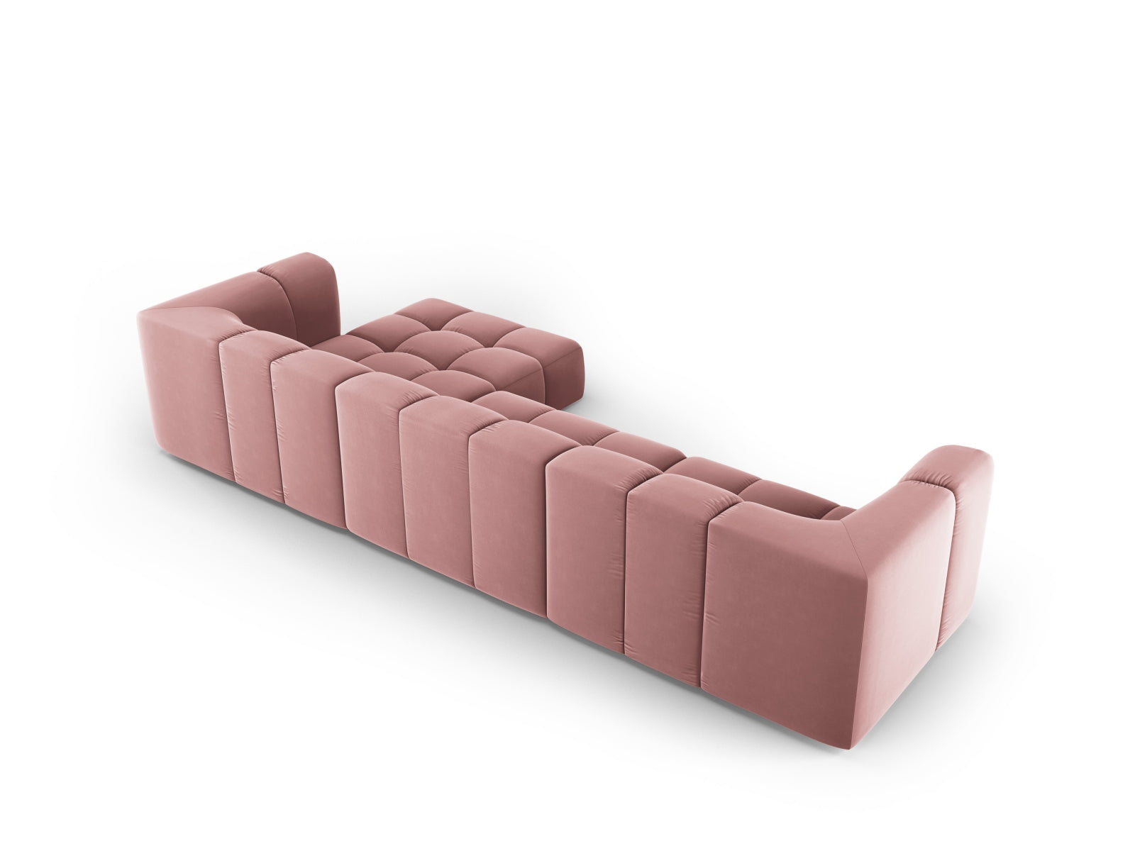 Elegantes 5-Sitzer Ecksofa Moritz in trendigem Pink-Bluvel, perfekt für stilvolle Wohnzimmer, erhältlich bei Cosmopolitan Design.
