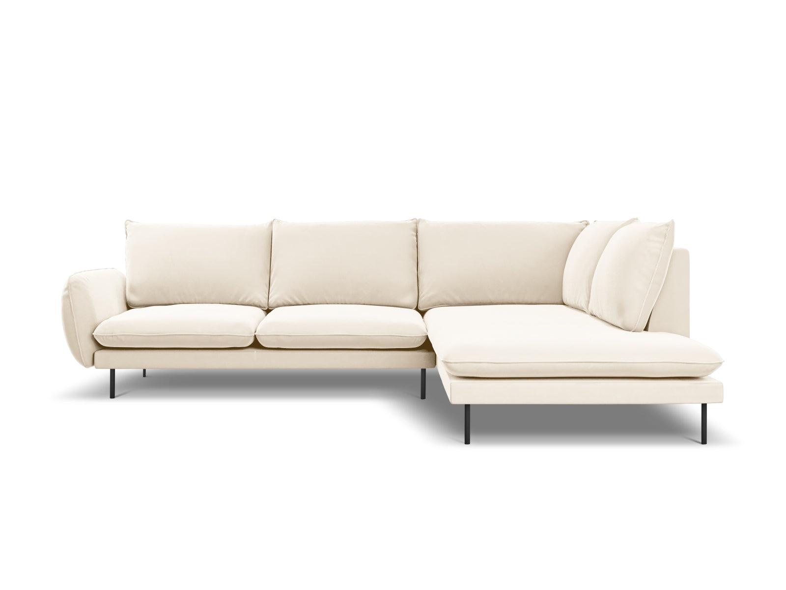 Modernes 6-Sitzer Ecksofa in Light Beige und Schwarz-Bluvel, perfekt für gemütliche Wohnzimmer, von Cosmopolitan Design.