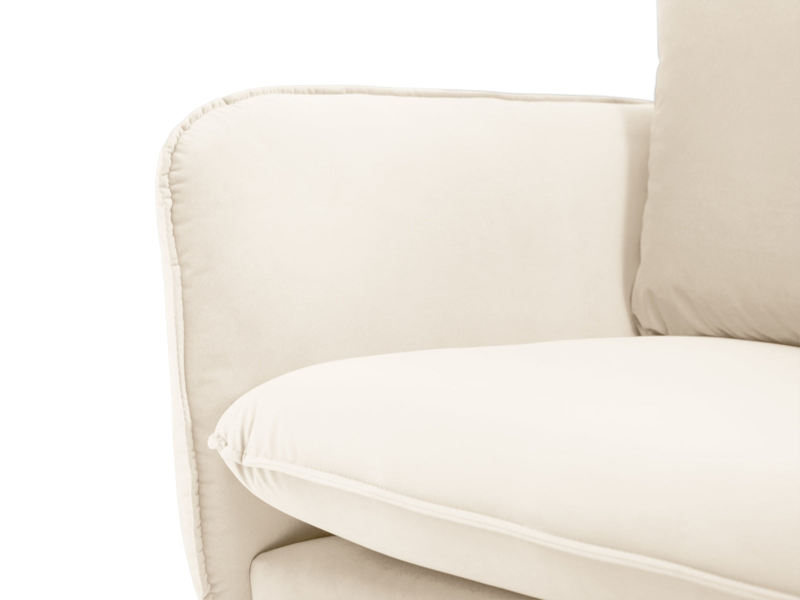 Modernes 6-Sitzer Ecksofa in hochwertigem Velours, rechtsseitig, in harmonischen Beige- und Schwarznuancen, perfekt für gemütliche Wohnzimmer.