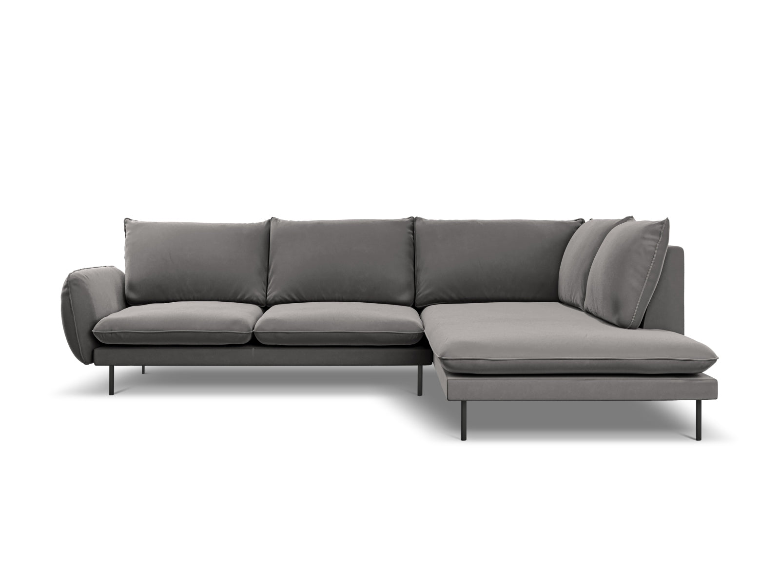 Modernes 6-Sitzer Ecksofa "Vienna" in Velours, rechtsseitig, in elegantem Hellgrau und Schwarz-Bluvel, perfekt für gemütliche Wohnzimmer.