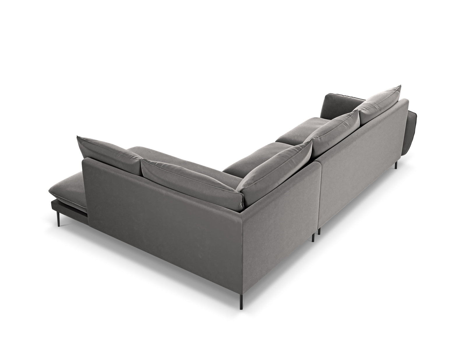 Elegantes 6-Sitzer Ecksofa "Vienna" in hochwertigem Velours, rechtsseitig, in stilvollem Hellgrau und Schwarz-Bluvel, ideal für stilvolle Wohnräume.