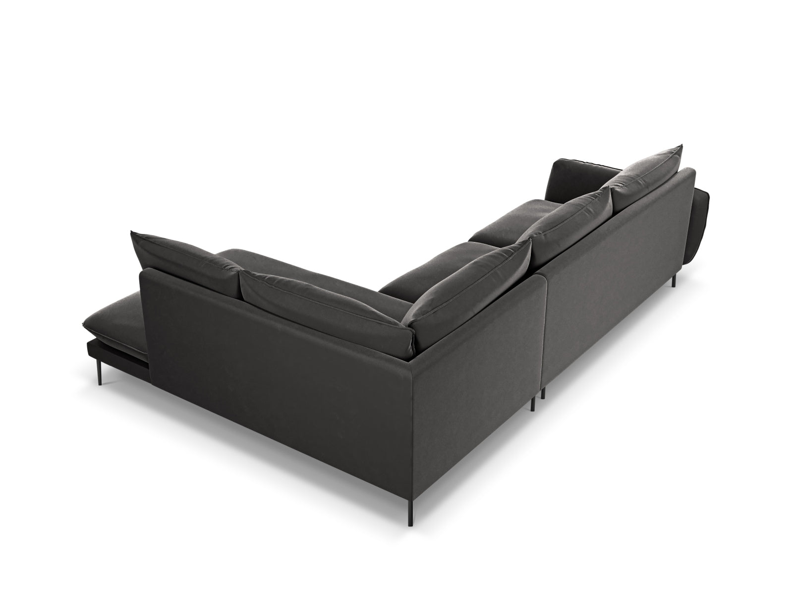 Elegantes, dunkelgraues Velours-Ecksofa für 6 Personen, 185 cm, ideal für stilvolle Wohnräume von Cosmopolitan Design.