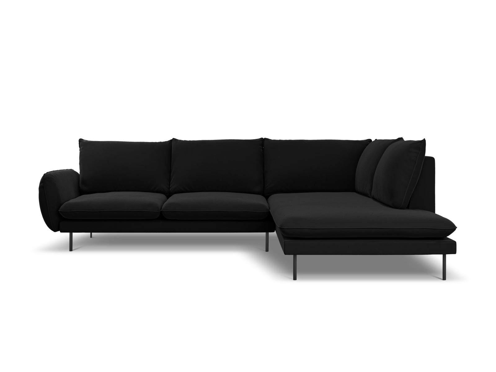 Modernes 6-Sitzer Ecksofa in edlem Velours, rechte Ausführung, 185 cm, perfekt für gemütliche und stilvolle Wohnambiente.