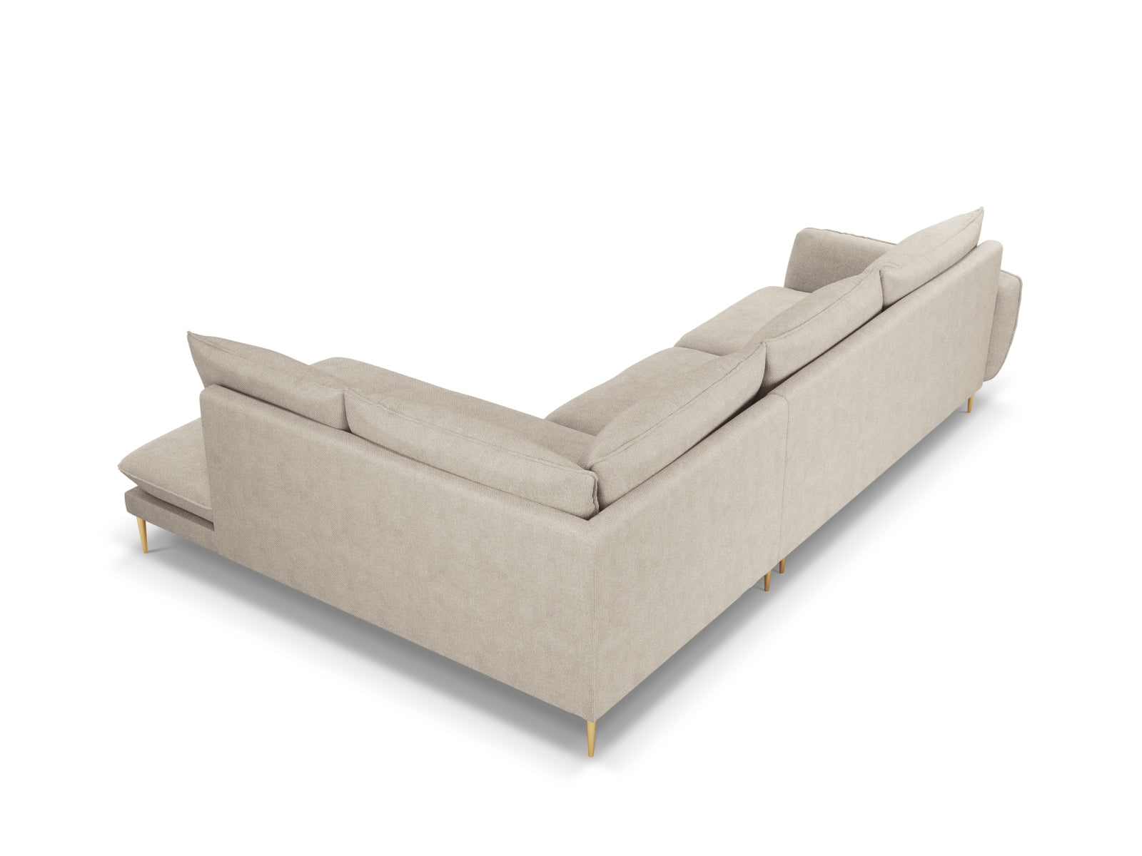 Modernes 6-Sitzer Ecksofa "Vienna" rechts, 185 cm, in hellem Beige mit goldenen Details, perfekt für ein elegantes Ambiente.