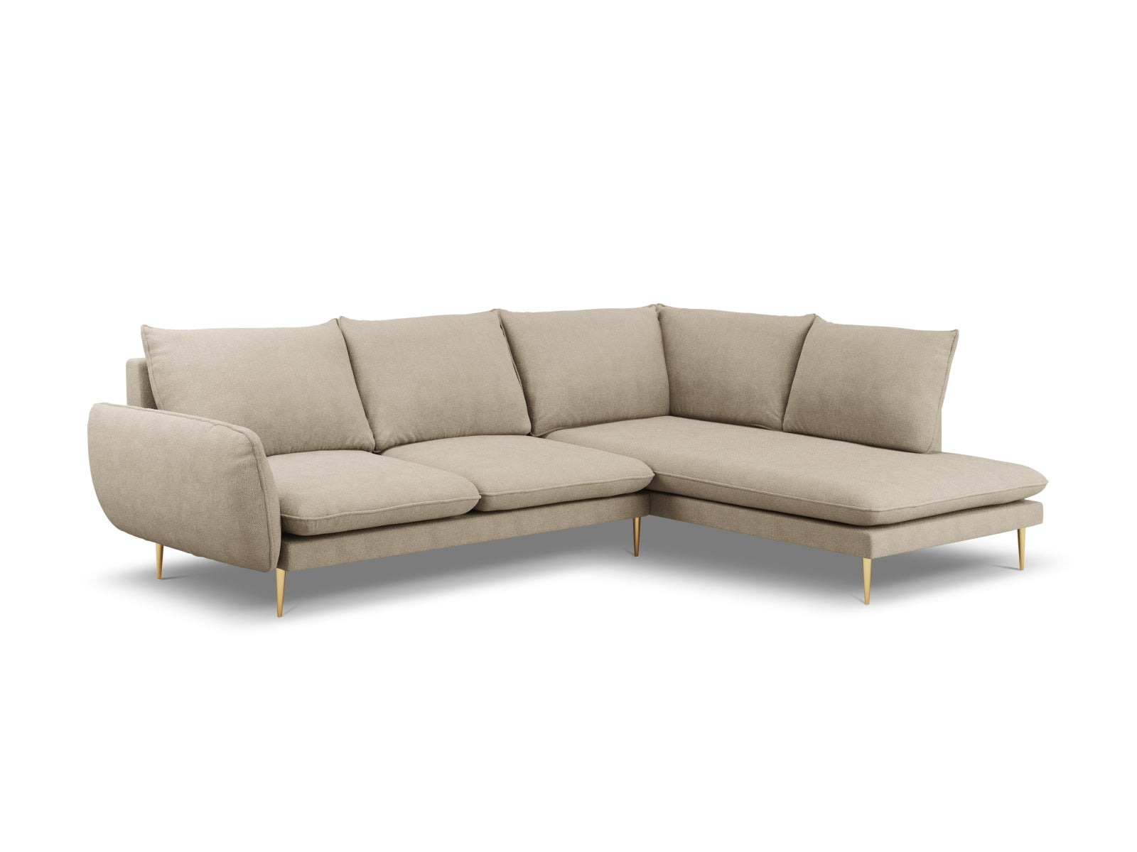 Vienna Ecksofa rechts 6 Sitzer 185cm in Beige/Gold-Positano präsentiert im Onlineshop von KAQTU Design AG. Ecksofa rechts ist von Cosmopolitan Design
