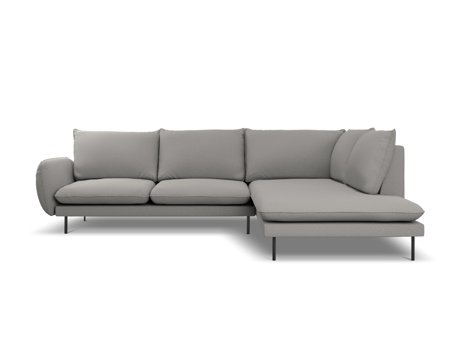 Elegantes Vienna Boucle Ecksofa in Grau/Schwarz, 6-Sitzer, 185 cm, ideal für stilvolle Wohnräume, präsentiert von Cosmopolitan Design.