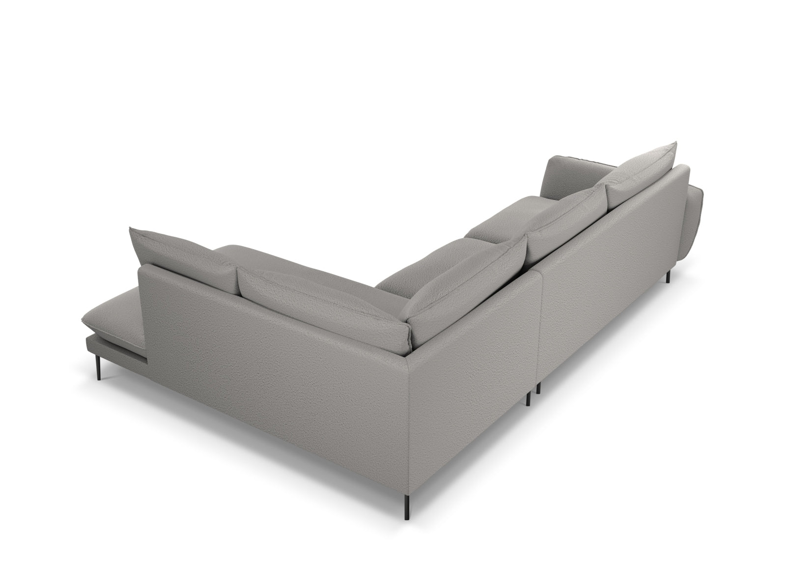 Modernes Ecksofa Vienna Boucle in Grau/Schwarz, 6-Sitzer, 185 cm, perfekt für gemütliche und stilvolle Wohnzimmer, von Cosmopolitan Design.