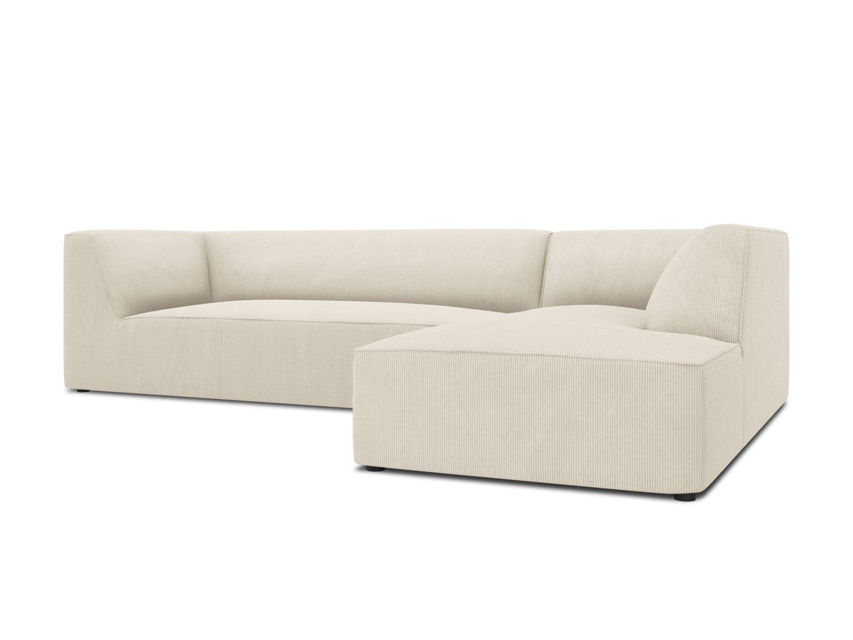 Modulares Ecksofa Siena in Light Grey-Ottawa mit Récamiere, Massivholzrahmen und schwarzen Kunststoffbeinen, 4-Sitzer, Breite 273 cm.