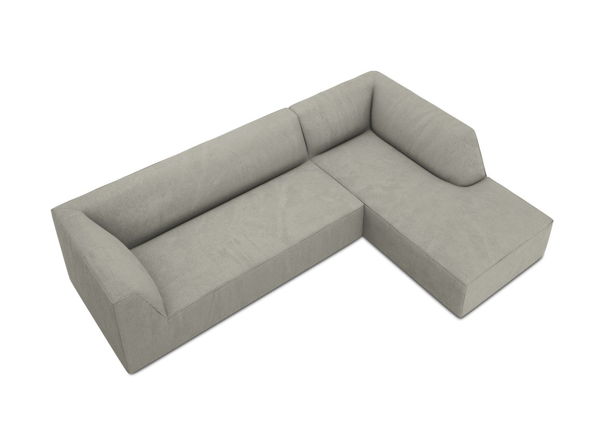 Modulares Ecksofa Siena in Light Grey-Ottawa mit Récamiere, Massivholzrahmen und schwarzen Kunststoffbeinen, 4-Sitzer, Breite 273 cm.