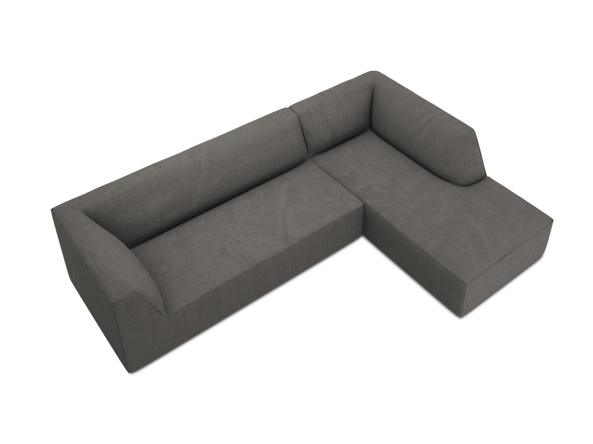 Modulares Ecksofa Siena in Light Grey-Ottawa mit Récamiere, Massivholzrahmen und schwarzen Kunststoffbeinen, 4-Sitzer, Breite 273 cm.